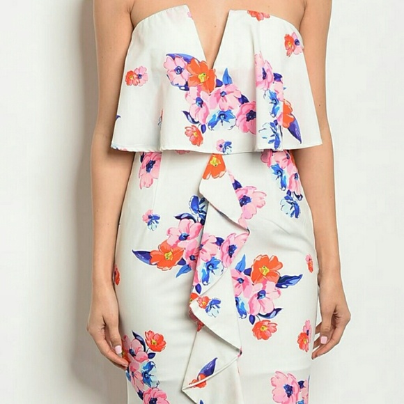 High Low Strapless Floral Print Maxi Dress - Picture 2 of 6